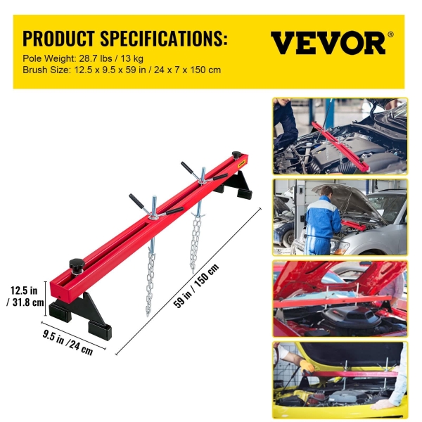 VEVOR Engine Support Bar 1100 Lbs Capacity Engine Transverse Bar Engine Hoist 2 Point Lift Holder Hoist Dual Hooks, Engine Hoist Keeps Engine Stable for Home Garages & Auto Repair Shop - Image 4