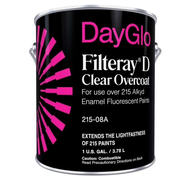 DayGlo Fluorescent Solvent-Based 215 Alkyd Brushing Enamel Paint, high visibility for interiors, arts and crafts, safety applications (Gallon, Clear Filteray Topcoat, 215-08A)