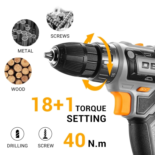 Power Drill Cordless: DEKO PRO Cordless Drill 20V Electric Power Drills Set Tool Drills Cord-less Set with Battery and Charger - Image 7