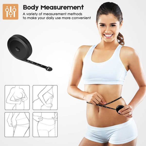 iBayam 2 Pack Tape Measure Measuring Tape for Body Fabric Sewing Tailor Cloth Knitting Vinyl Home Craft Measurements, 60-Inch Soft Fashion Pink & Retractable Black Double Scales Rulers for Body Weight - Image 3