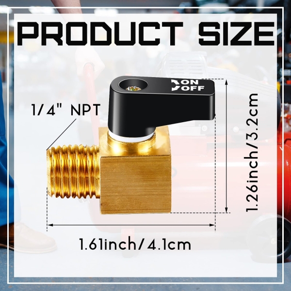 Tondiamo Air Compressor Valve, Mini Metal Ball Type Air Tank Drain Valve Brass, 1/4 Inch NPT Male x NPT Female for Air Compressor Part(2 Pieces) - Image 9
