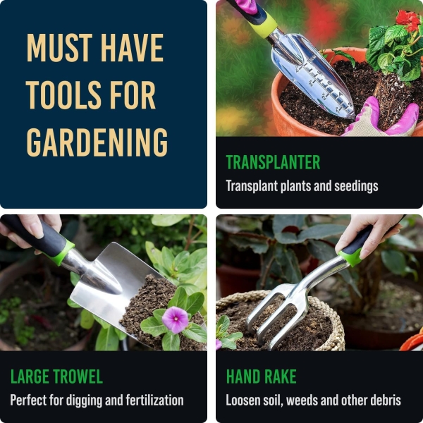 GROWIT Heavy Duty Gardening Tools - 22-Piece Gardening Gifts for Women, Mom, Men - Durable, Ergonomic Garden Tool Set - Image 6