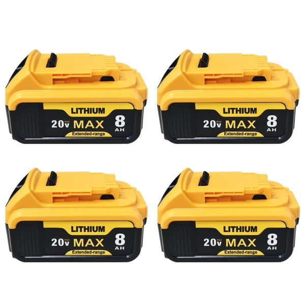 4-Pack 8000mAh Replacement for Dewalt 20v Max Battery Compatible with DCB200 DCB201 DCB203 DCB205 DCB206 DCB207 and Apply to Dewalt Cordless Power Tools and Chargers