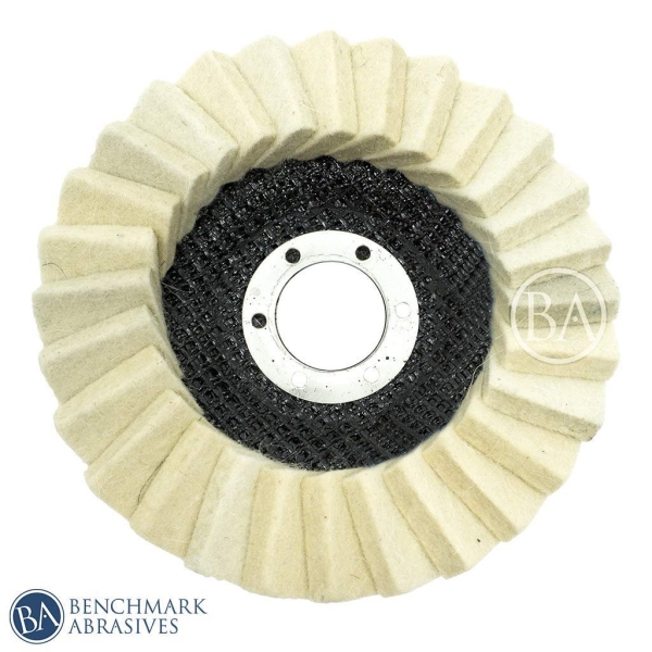 Benchmark Abrasives 4-1/2" x 7/8" Felt Polishing & Buffing Flap Discs for Polishing Stainless Steel Aluminum Fiberglass Plastic Metals, Use with Angle Grinder (5 Pack) - Image 5