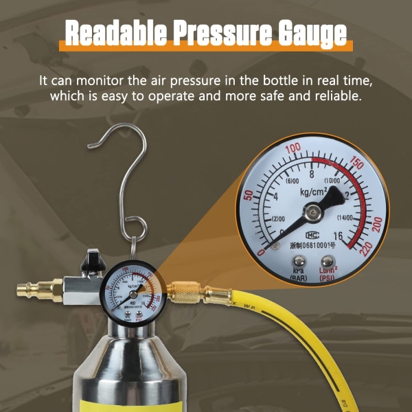 VKALTUL AC Flush Kit, A/C Flush Gun Kit with Pressure Regulation and Real-time Monitoring Function，A/C Cleaner AC Flush Gun for Air Conditioner Pipe, Fuel Pipe, Condenser, Evaporator - Image 5