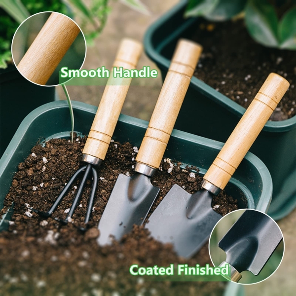 Small Garden Tool Set, 6 Pieces Iron Gardening Kit Including Hand Shovel, Transplant Shovel and Hand Rake with Wood Non-Slip Handle Perfect for Plant Lovers - Image 3