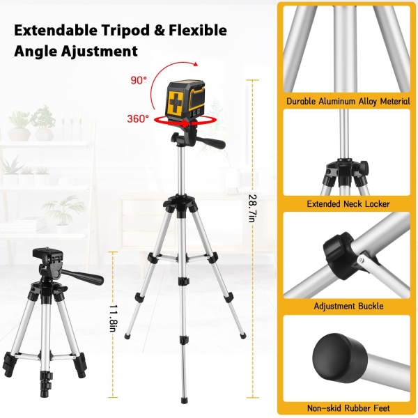 ASOBRIS Laser-Level-with-Tripod, Green Cross Line Laser with Tripod Self-Leveling, Lazer Leveler Tool for Picture Hanging Construction Floor Tile Wall Home Renovation, Indoor Project, Battery Included - Image 7