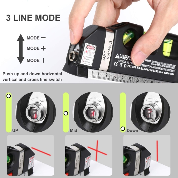 Laser Level Line Tool, Multipurpose Laser Level Kit Standard Cross Line Laser leveler Beam Tool with Metric Rulers 8ft/2.5M for Picture Hanging cabinets Tile Walls by AikTryee. - Image 8
