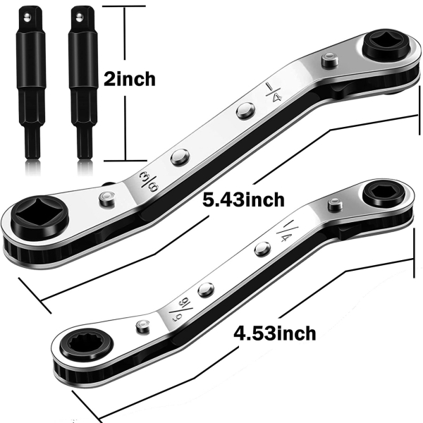 Hvac Service Wrench Tools:3/16” to 3/8” 5/16'' x 1/4''Air Conditioner Valve Ratchet Wrench with 2 Hexagon Bit Adapter Kit for Air Refrigeration and Equipment Repair Tools Clearance - Image 6
