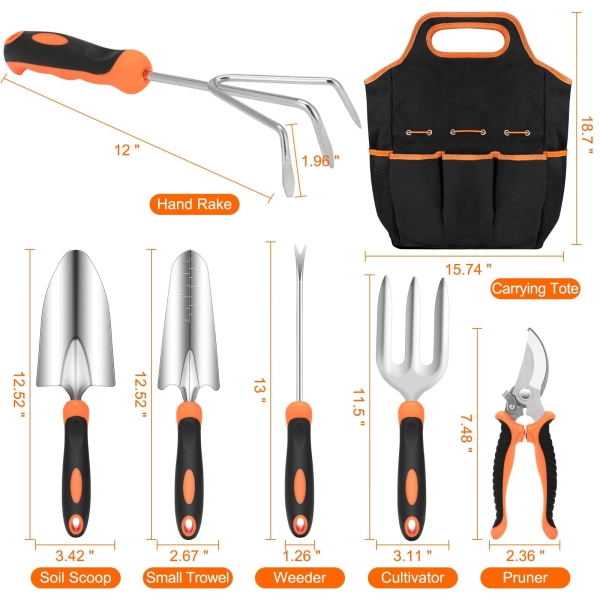 Gardening Tool Set, CHRYZTAL Stainless Steel Heavy Duty Gardening Tool Set, with Non-Slip Rubber Grip, Storage Tote Bag, Outdoor Hand Tools, Ideal Gardening Gifts for Women - Image 6