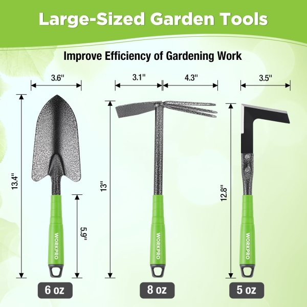 WORKPRO 6-Piece Garden Tool Set, Heavy Duty Gardening Hand Tools with Soft Rubber Handle, Including Trowel, Rakes, 2-in-1 Hoe and Crack Weeder, Ideal Gardening Gifts for Men and Women - Image 8