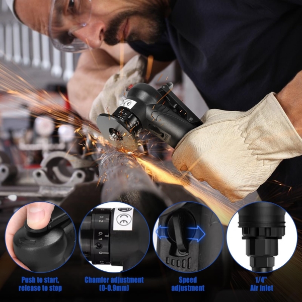 Pneumatic Chamfering Tool Handheld, Mini Air-Powered Chamfering Machine Trimming, 45° Arc Corner with 1/4 Inch Air Inlet for Metal Wood Beveling Deburring (C&R Angle Blades) - Image 2
