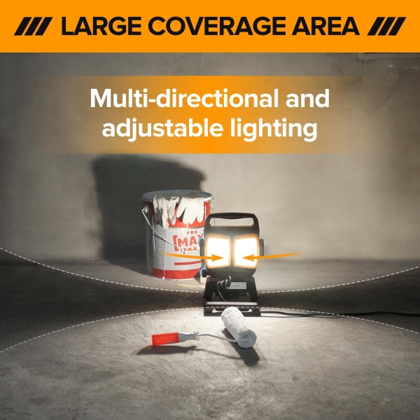 LUTEC 91.6W 10000 Lumen LED Work Light, Foldable Work Lights with 3 Adjustable Head, Portable Corded Construction Lights Job Site Lighting - Image 2