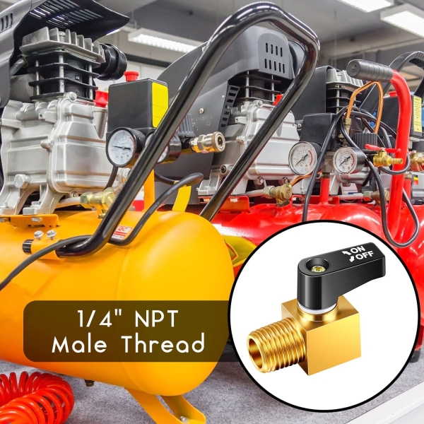 Tondiamo Air Compressor Valve, Mini Metal Ball Type Air Tank Drain Valve Brass, 1/4 Inch NPT Male x NPT Female for Air Compressor Part(2 Pieces) - Image 5