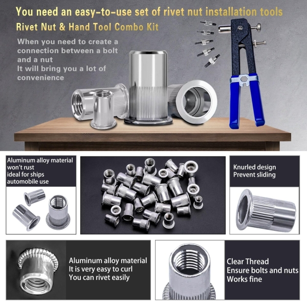 Pressure Rivet Nut Tool Kit, 430Pcs Metric Rivet Nut Combination (M8/M6/M5/M4/M3), Suitable for Furniture, Decoration, Automotive, Marine and Industrial Applications - Image 6