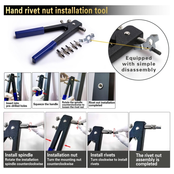 Pressure Rivet Nut Tool Kit, 430Pcs Metric Rivet Nut Combination (M8/M6/M5/M4/M3), Suitable for Furniture, Decoration, Automotive, Marine and Industrial Applications - Image 4