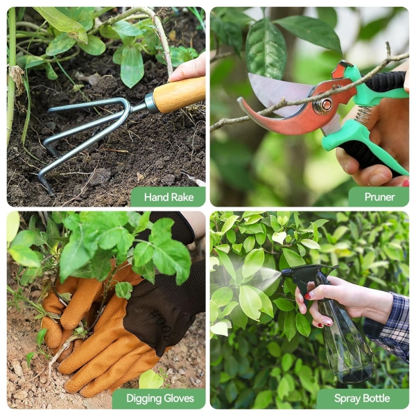 Grenebo Gardening Tools 9-Piece Heavy Duty Gardening Hand Tools with Fashion and Durable Garden Tools Organizer Handbag,Rust-Proof Garden Tool Set, Ideal Gardening Gifts for Women - Image 4