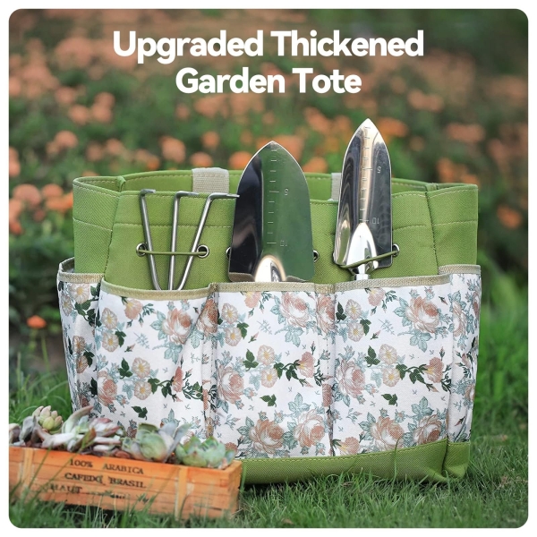Grenebo Gardening Tools 9-Piece Heavy Duty Gardening Hand Tools with Fashion and Durable Garden Tools Organizer Handbag,Rust-Proof Garden Tool Set, Ideal Gardening Gifts for Women - Image 8