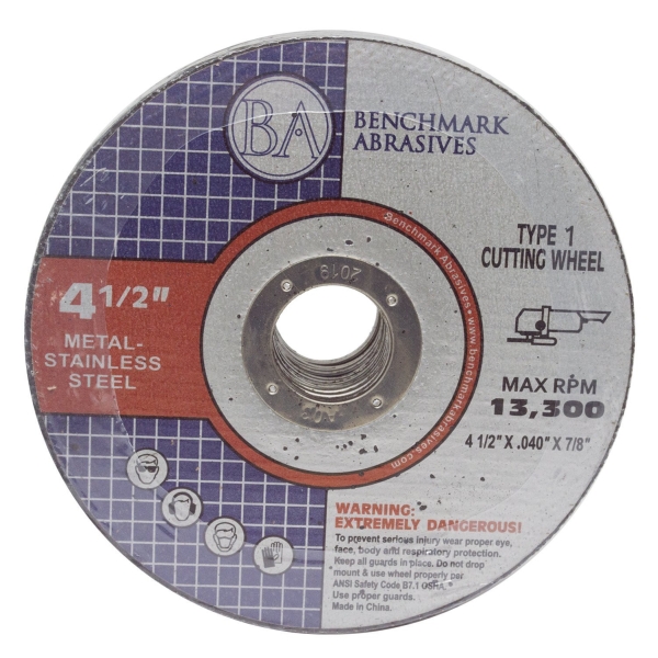 Benchmark Abrasives Grinder Cut Off Wheels 4 1/2 Inch Aluminum Oxide Thin Type 1 Angle Grinder Cutting Disc for Metal & Stainless Steel - .040" Thick 7/8" Arbor, Fast Grinder Cutting Wheel - 25 Pack