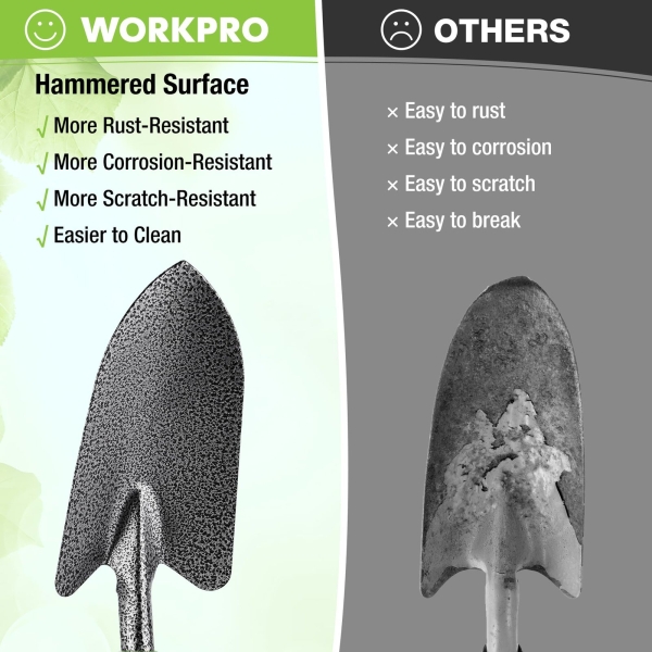 WORKPRO 6-Piece Garden Tool Set, Heavy Duty Gardening Hand Tools with Soft Rubber Handle, Including Trowel, Rakes, 2-in-1 Hoe and Crack Weeder, Ideal Gardening Gifts for Men and Women - Image 5