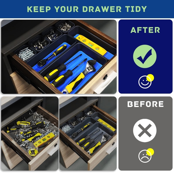 Vexercisehoop Tool Box Organizer, Tool Drawer Organizer Tray Divider, Toolbox Organization, Garage Tool Organizers and Storage, Tool Box Accessories for Rolling Tool Chest Cabinet (Blue (47PCS)) - Image 5