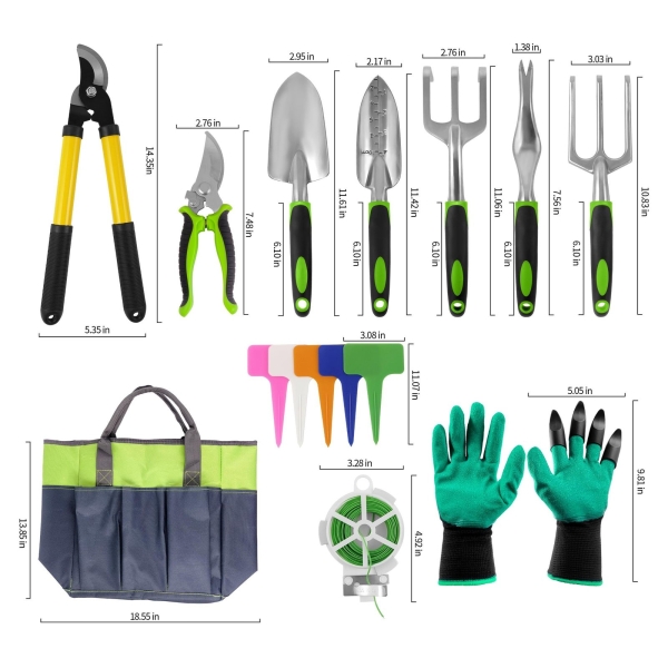 41-Piece Premium Gardening Tool Set, Stainless Steel Heavy Duty Gardening Tool Set, with Non-Slip Rubber Grip, Storage Tote Bag, Outdoor Hand Tools, Ideal Gardening Gifts for Women (Green/Gray) - Image 9