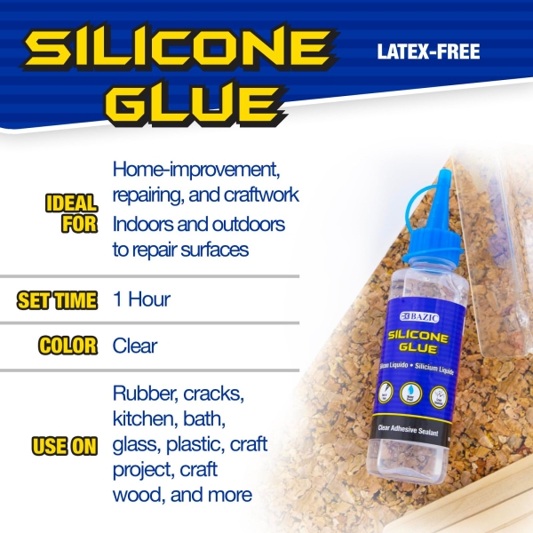 BAZIC Silicone Glue 3.38 Oz. (100 mL), Waterproof Crack Resistant, Quick Repair for Glass Window Plastic Kitchen, 1-Pack - Image 5