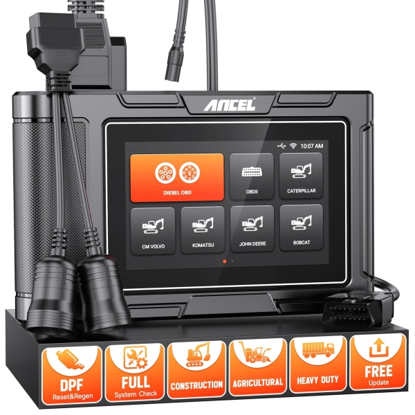 ANCEL HD3600 Heavy Equipment Diagnostic Tool with DPF Regen, Full System Heavy Duty Truck Scanner Machinery Scan Tool Diesel Code Reader Fit for Cummins, Caterpillar, John Deere, Komatsu, Yanmar&Case