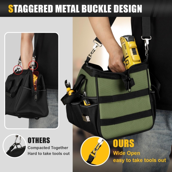 UUP Heavy Duty Tool Bag 15-Inch, 16-Pocket Portable Empty Tool Box Organizer Storage, Toolbox Organization, Soft Handle Carrying Toolbag with Large Zipper, Father Day Dad Men Mechanic Birthday Gift - Image 3