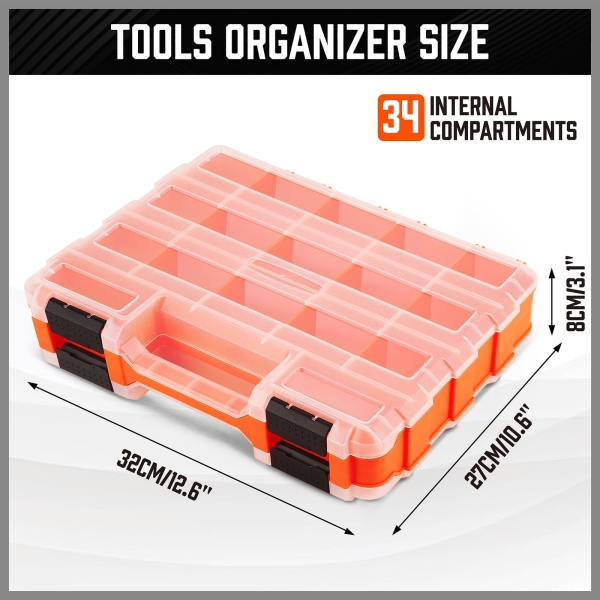 HORUSDY Small Parts Organizer, 34-Compartments Double Side parts organizer with Removable Dividers, Double Side Tools Box Screw Organizer For Nuts, Bolts, Screws, Nails, Small Hardware - Image 8