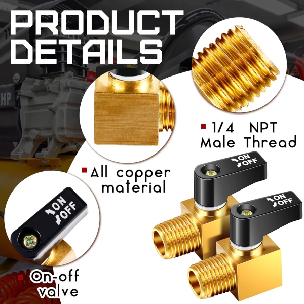 Tondiamo Air Compressor Valve, Mini Metal Ball Type Air Tank Drain Valve Brass, 1/4 Inch NPT Male x NPT Female for Air Compressor Part(2 Pieces) - Image 8