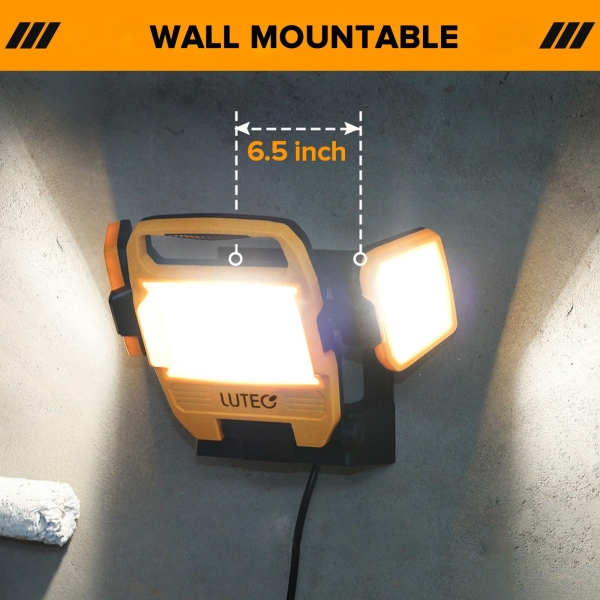 LUTEC 91.6W 10000 Lumen LED Work Light, Foldable Work Lights with 3 Adjustable Head, Portable Corded Construction Lights Job Site Lighting - Image 4
