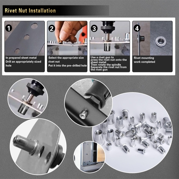 Pressure Rivet Nut Tool Kit, 430Pcs Metric Rivet Nut Combination (M8/M6/M5/M4/M3), Suitable for Furniture, Decoration, Automotive, Marine and Industrial Applications - Image 3