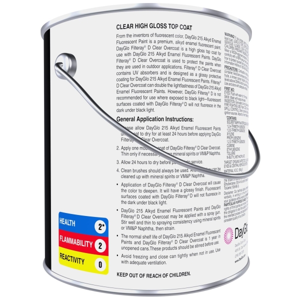 DayGlo Fluorescent Solvent-Based 215 Alkyd Brushing Enamel Paint, high visibility for interiors, arts and crafts, safety applications (Gallon, Clear Filteray Topcoat, 215-08A) - Image 9
