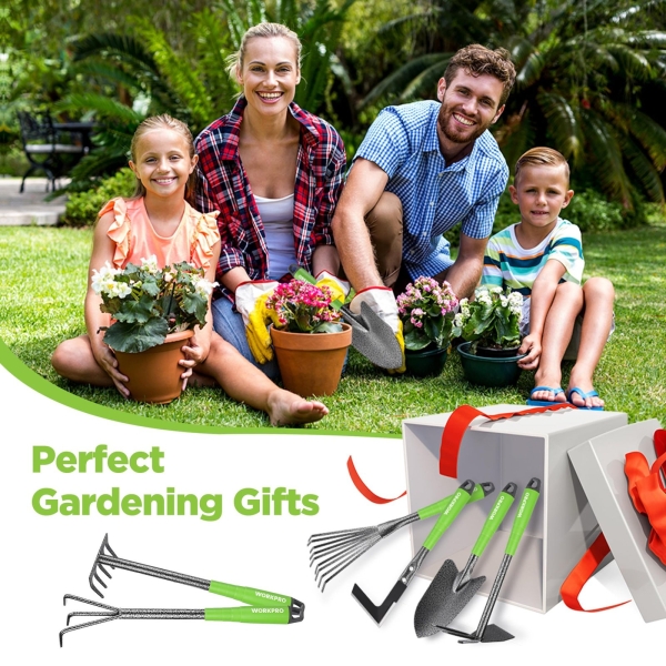 WORKPRO 6-Piece Garden Tool Set, Heavy Duty Gardening Hand Tools with Soft Rubber Handle, Including Trowel, Rakes, 2-in-1 Hoe and Crack Weeder, Ideal Gardening Gifts for Men and Women - Image 2