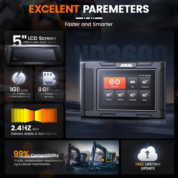 ANCEL HD3600 Heavy Equipment Diagnostic Tool with DPF Regen, Full System Heavy Duty Truck Scanner Machinery Scan Tool Diesel Code Reader Fit for Cummins, Caterpillar, John Deere, Komatsu, Yanmar&Case - Image 4