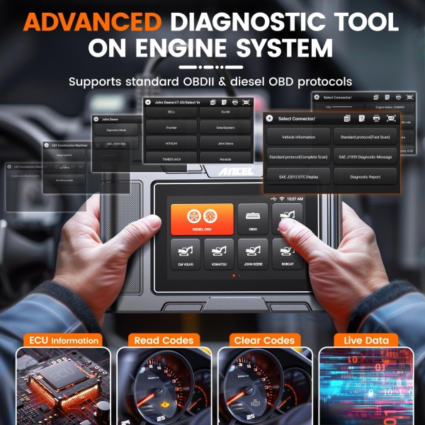 ANCEL HD3600 Heavy Equipment Diagnostic Tool with DPF Regen, Full System Heavy Duty Truck Scanner Machinery Scan Tool Diesel Code Reader Fit for Cummins, Caterpillar, John Deere, Komatsu, Yanmar&Case - Image 7