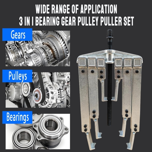 HQSSWUCH Gear Puller Set, 3 in1 Heavy Duty Bearing/Pulley Puller Kit, Lengthening Styles Cr-V Steel Gear Puller Tool for Removal Bearing, Gear, Pulley, Flywheel. Red - Image 8