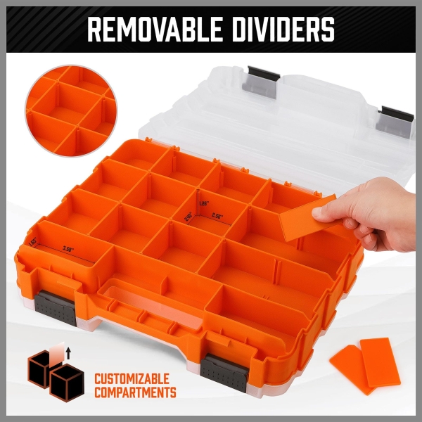 HORUSDY Small Parts Organizer, 34-Compartments Double Side parts organizer with Removable Dividers, Double Side Tools Box Screw Organizer For Nuts, Bolts, Screws, Nails, Small Hardware - Image 5