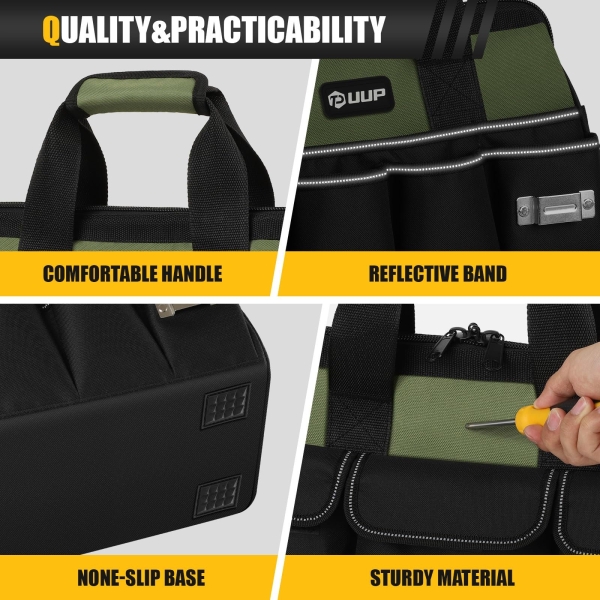 UUP Heavy Duty Tool Bag 15-Inch, 16-Pocket Portable Empty Tool Box Organizer Storage, Toolbox Organization, Soft Handle Carrying Toolbag with Large Zipper, Father Day Dad Men Mechanic Birthday Gift - Image 4