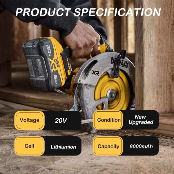 4-Pack 8000mAh Replacement for Dewalt 20v Max Battery Compatible with DCB200 DCB201 DCB203 DCB205 DCB206 DCB207 and Apply to Dewalt Cordless Power Tools and Chargers - Image 3