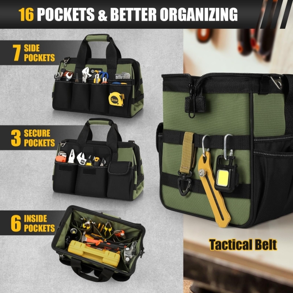 UUP Heavy Duty Tool Bag 15-Inch, 16-Pocket Portable Empty Tool Box Organizer Storage, Toolbox Organization, Soft Handle Carrying Toolbag with Large Zipper, Father Day Dad Men Mechanic Birthday Gift - Image 6