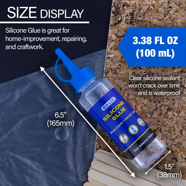 BAZIC Silicone Glue 3.38 Oz. (100 mL), Waterproof Crack Resistant, Quick Repair for Glass Window Plastic Kitchen, 1-Pack - Image 7