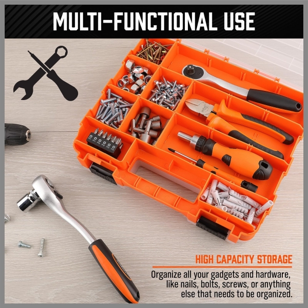HORUSDY Small Parts Organizer, 34-Compartments Double Side parts organizer with Removable Dividers, Double Side Tools Box Screw Organizer For Nuts, Bolts, Screws, Nails, Small Hardware - Image 3