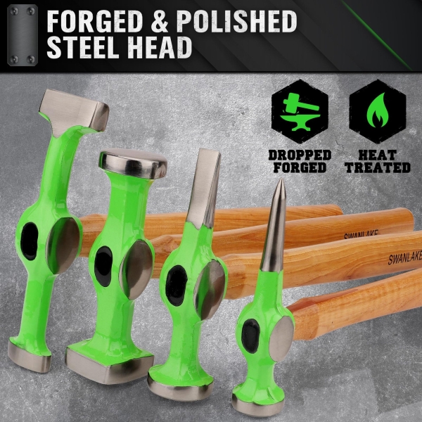 SWANLAKE GARDEN TOOLS 9Pcs Auto Body Hammer and Dolly Set, Heavy Duty Car Body Dent Repair Tool Kit with Carrying Case, Wood Handles, Performance Carbon Steel Hammers and Dollies Set, Fender Tool Set - Image 8