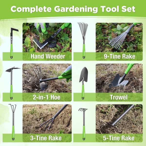 WORKPRO 6-Piece Garden Tool Set, Heavy Duty Gardening Hand Tools with Soft Rubber Handle, Including Trowel, Rakes, 2-in-1 Hoe and Crack Weeder, Ideal Gardening Gifts for Men and Women - Image 4