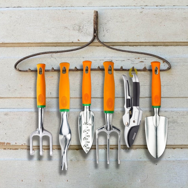 UKOKE Garden Tool Set, 12 Piece Aluminum Hand Tool Kit, Garden Canvas Apron with Storage Pocket, Outdoor Tool, Heavy Duty Gardening Work Set with Ergonomic Handle, Gardening Tools for women men - Image 5