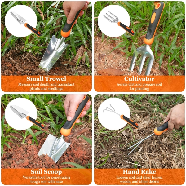 Gardening Tool Set, CHRYZTAL Stainless Steel Heavy Duty Gardening Tool Set, with Non-Slip Rubber Grip, Storage Tote Bag, Outdoor Hand Tools, Ideal Gardening Gifts for Women - Image 2
