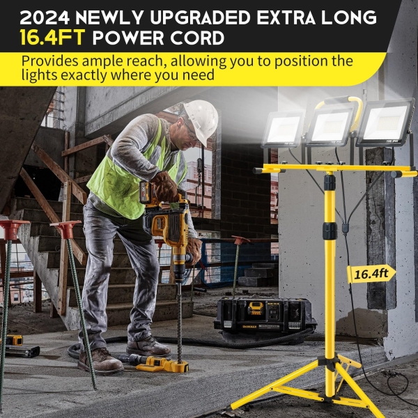 21000Lumen LED Work Lights with Stand: 3 Head Adjustable Work Light with Individual Switch - IP66 Waterproof Foldable Tripod Worklight with 16.4FT Cord for Indoor Outdoor Portable Lighting - Image 2