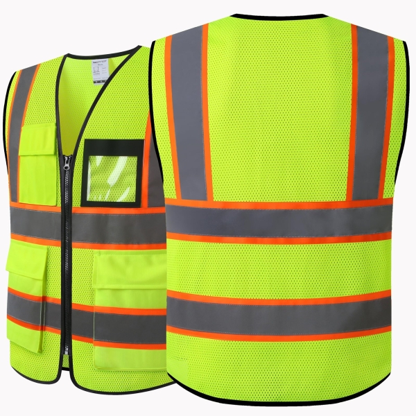 HATAUNKI Reflective Safety Vest for Men Women Hi Vis Vest with 8 Pockets High Visibility Mesh Reflective Vest Meets ANSI/ISEA Standards (Yellow-07, Large) - Image 2